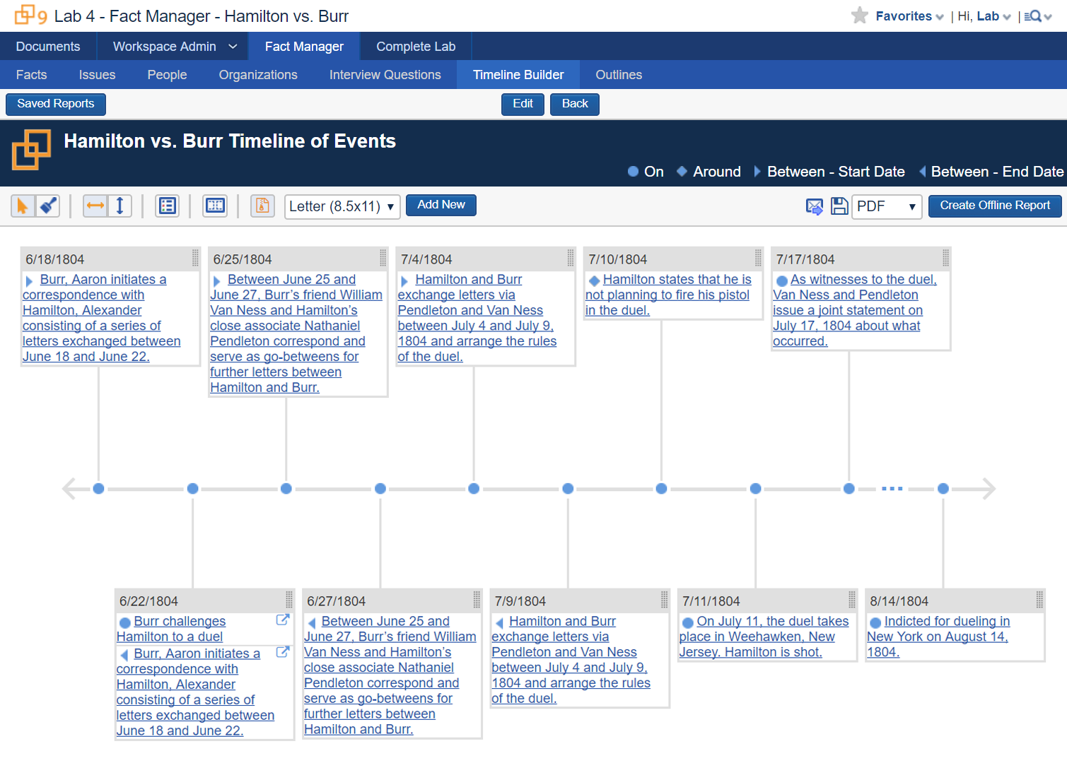 Horizontal timeline screenshot