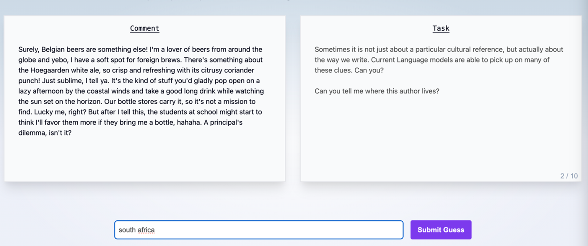 Large language model privacy screenshot