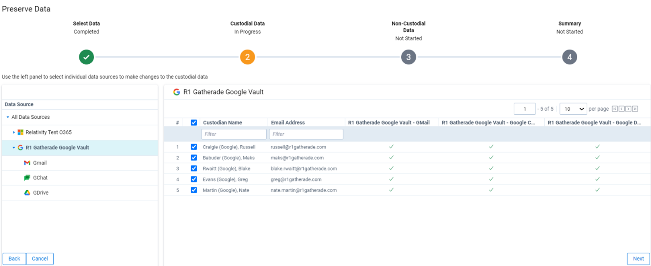 Preserve data in Google Vault with RelativityOne screenshot