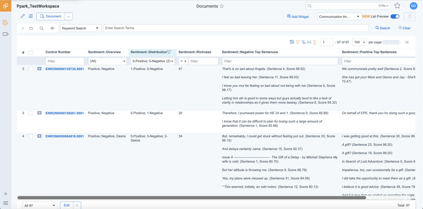 Sentiment analysis screenshot