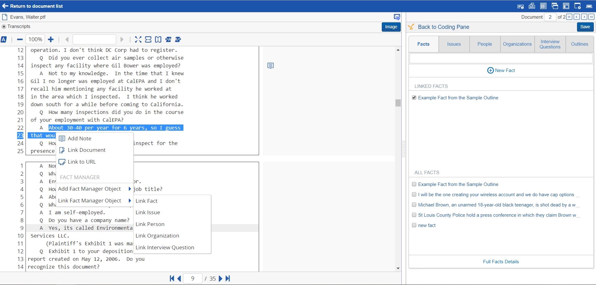 Transcripts | Link to a fact screenshot