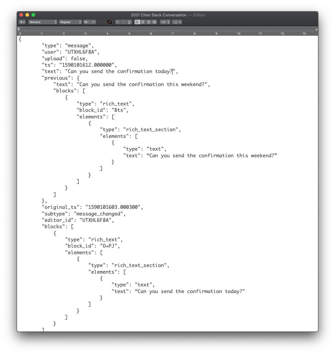 Slack conversation plain text format