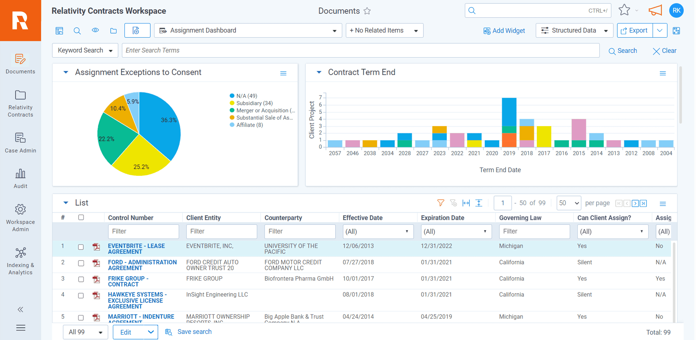 Relativity Contracts software screenshot