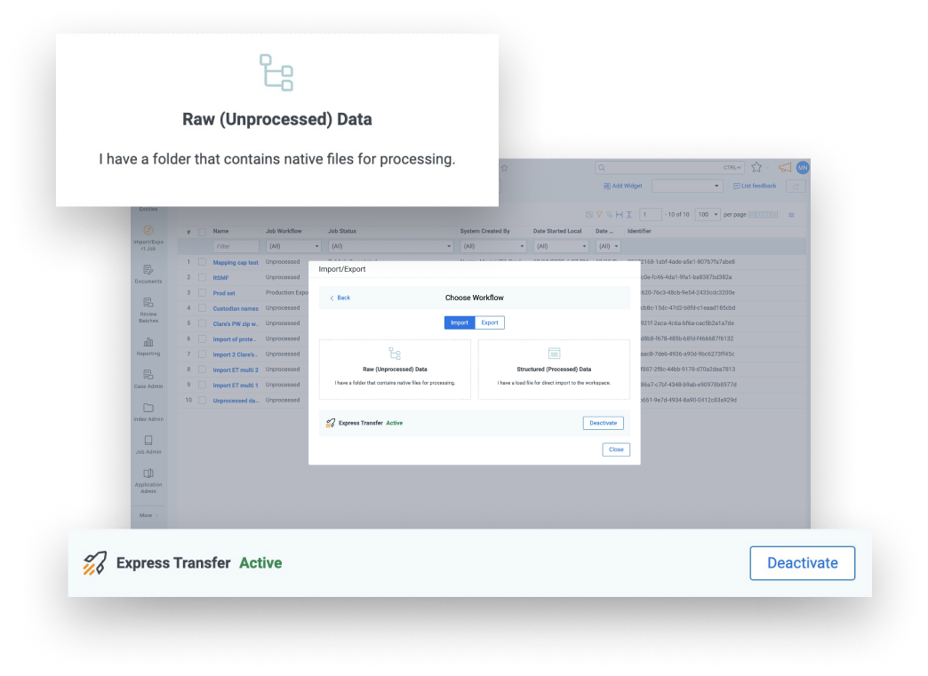 RelativityOne Government - Streamline data transfers Screenshot