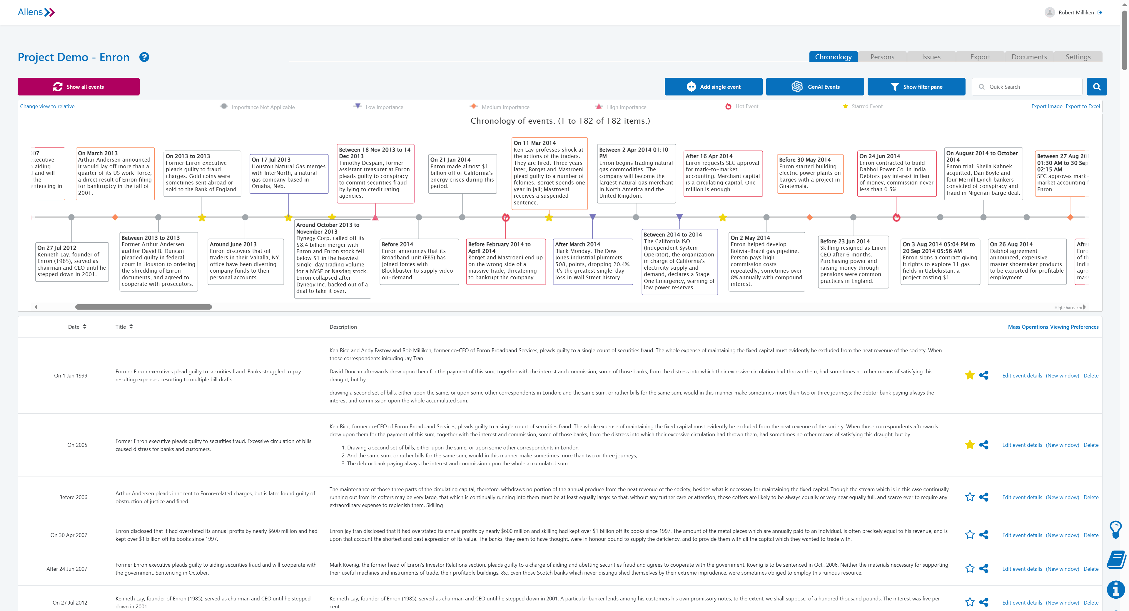 Allens, Chronology Plus screenshot