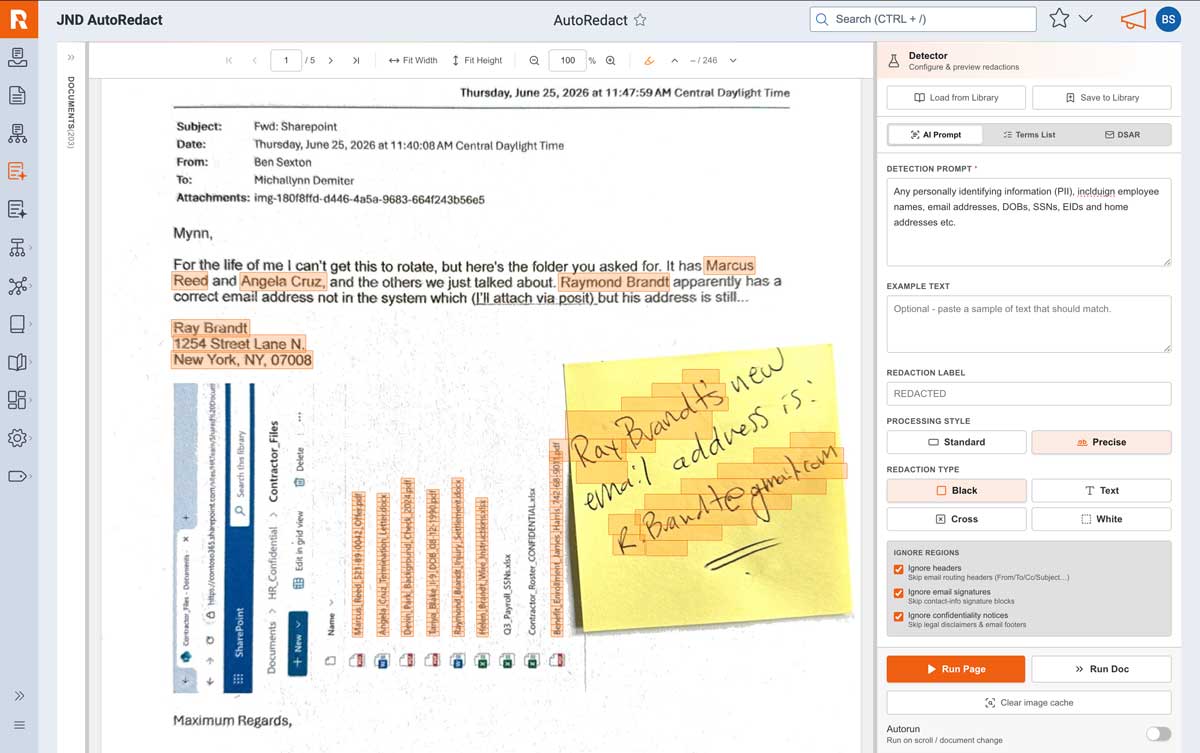 JND, Auto-Redact: AI-Assisted Redaction for Relativity aiR screenshot