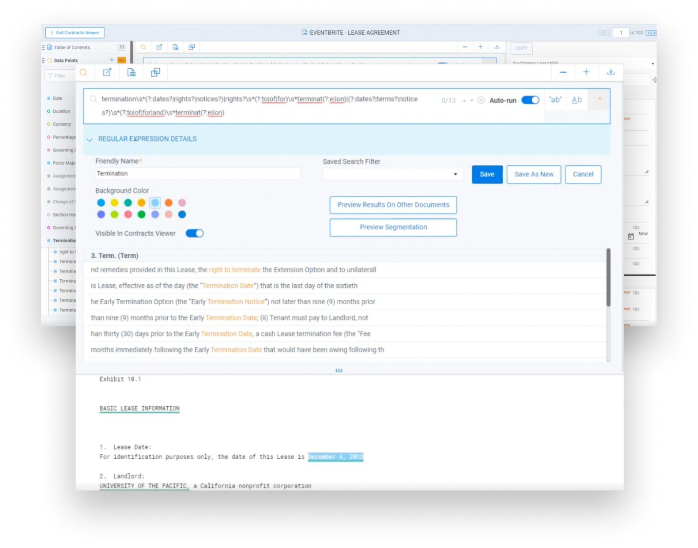 Contracts - Regular Expression Search Screenshot