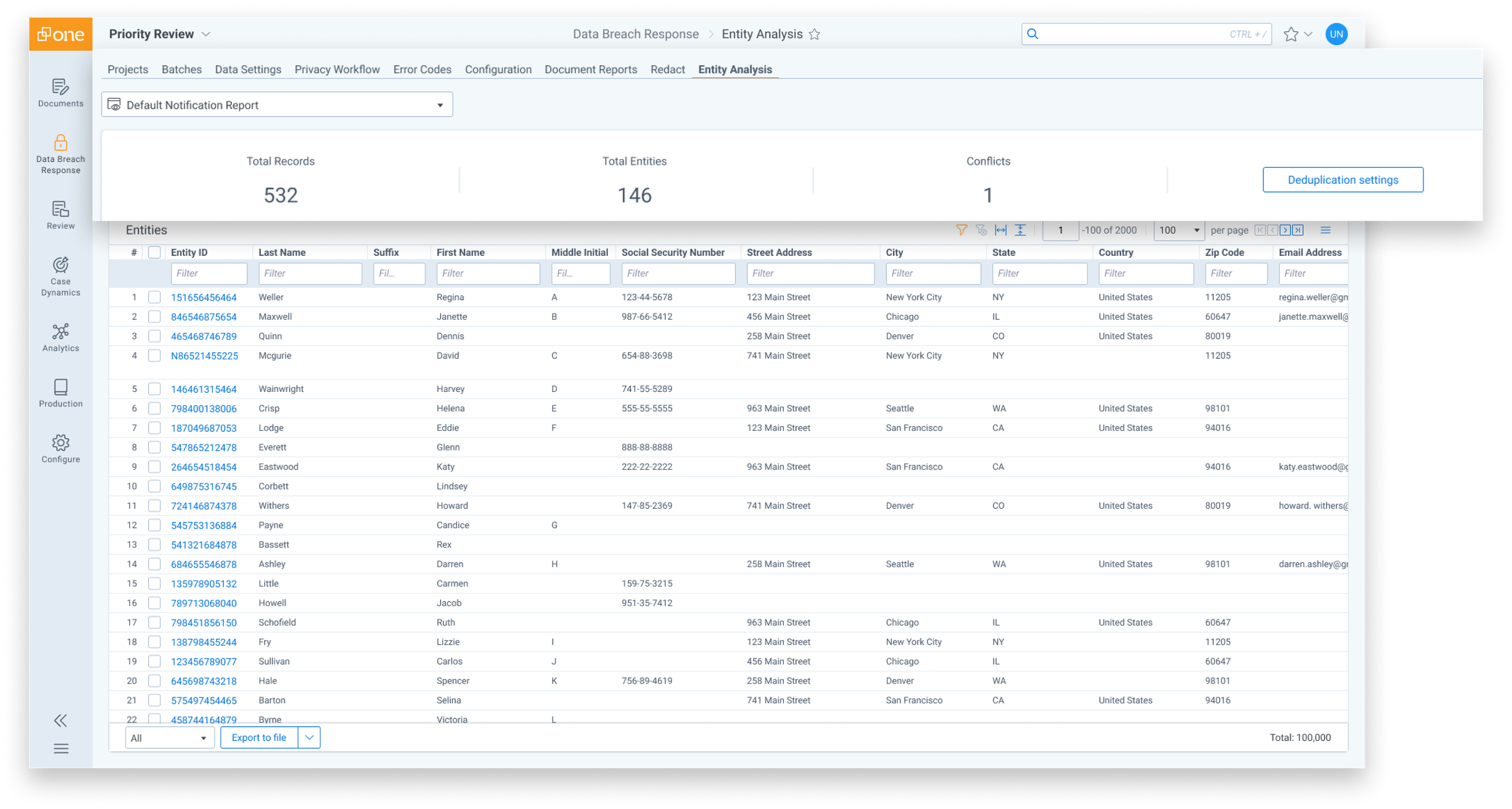 Data breach response - Entity normalization screenshot